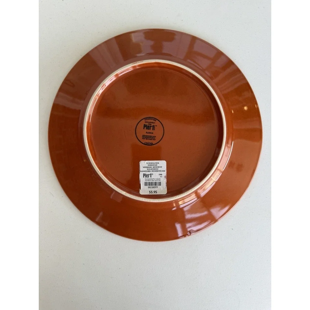 Pier 1 Radius Orange Stoneware Dinner Plates 10.5 